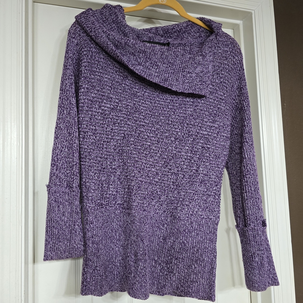 New York & Company Heathered Purple Cowl Neck Sweater